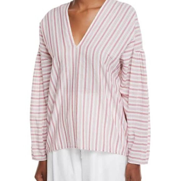 Vince Variegated Red/White stripe V-neck pullover top, size S/P - Picture 1 of 4
